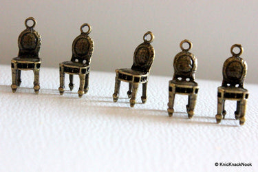5 x Zinc Alloy Bronze Tone Chair Charm Pendants 22mm x 8mm